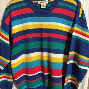 Multi-colored striped crewneck sweater